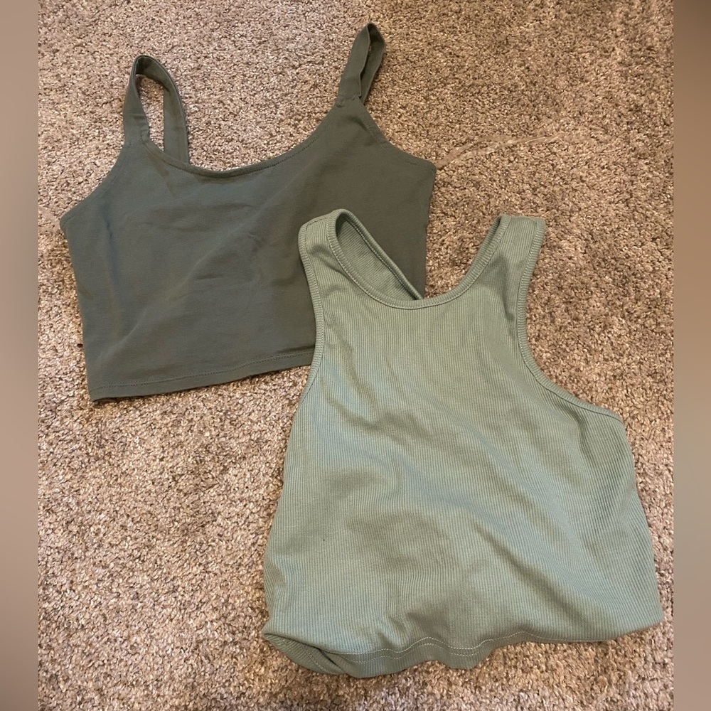 2 PACK GREEN OPEN BACK CROP TOPS; shein and charlotte russe